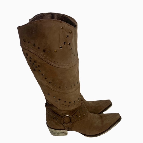 Lane Boots Shoes - Lane Rare Studded Snipe Toe Harness Western Cowboy Boots Size 9.5 Women’s